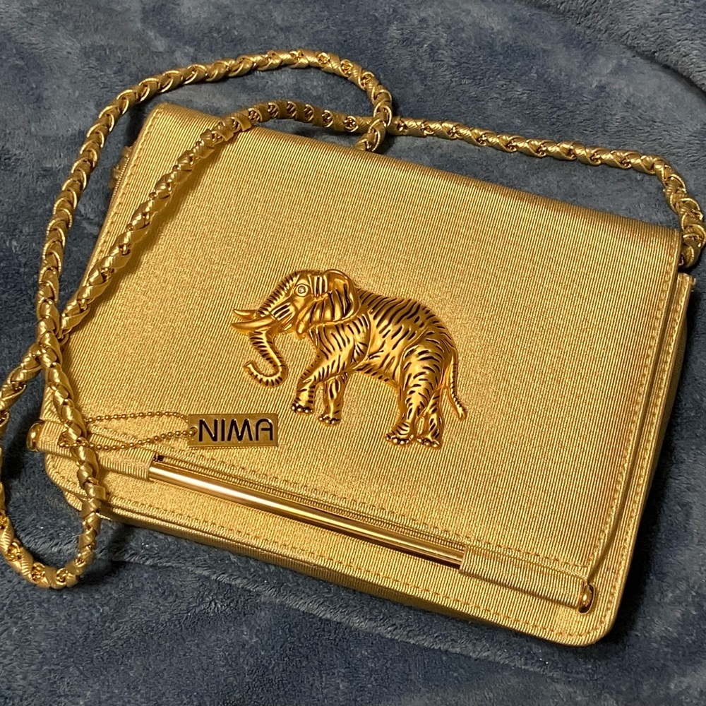 VINTAGE NIMA 80’s GLAM GOKD ELEPHANT 3D CROSSBODY HANDBAG